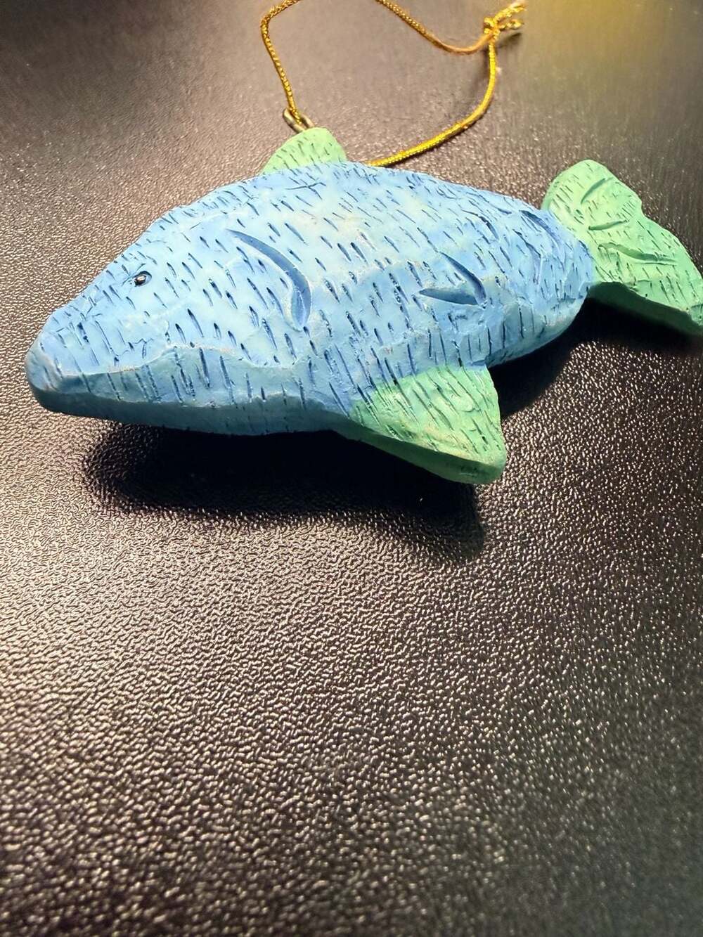 Vintage Resin Fish Hanging Ornament Blue Green Coastal Nautical Decor